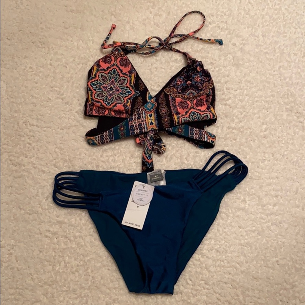 O’Neill Halter Bikini & Teal Multi Strap Bottom